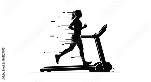 Silhouette of a woman running on a treadmill, conveying speed and fitness.
