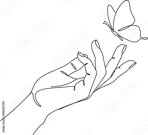 Delicate butterfly lands gently on an elegant outstretched hand