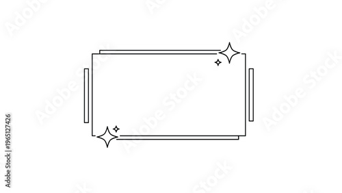 Minimalist geometric frame design features clean black lines and decorative sparkles on a plain white background for elegant invitations.