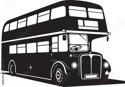 Vintage double decker bus silhouette vector illustration representing classic london public transportation and retro urban commuter travel.