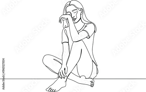 Minimalist line art drawing of a woman enjoying a warm drink