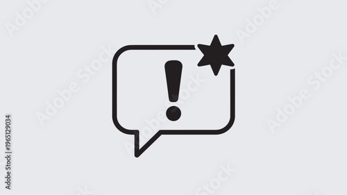 A clear line art icon showing a chat bubble with an exclamation mark and a star, representing an urgent notification, important message, or significant alert in a digital interface or application.