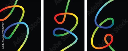 Glowing neon light trails in black background with colorful loops and curves