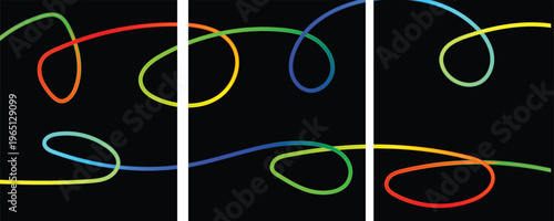 Glowing neon light trails in black background with white vertical lines