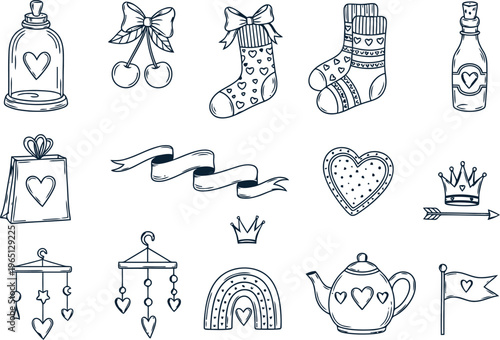 Hand drawn sketchy christmas and holiday icons collection