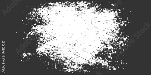 Abstract grunge background featuring a black ink splat pattern with a vintage paint texture and a dirty spray border design on an old paper silhouette illustration