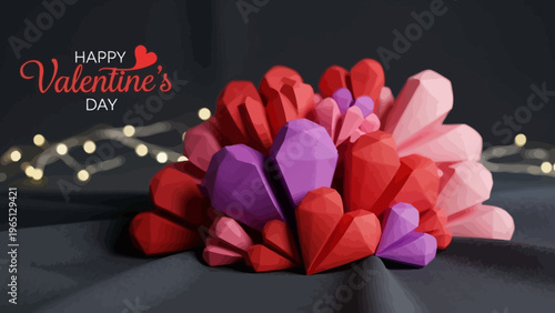 Colorful Origami Heart Bouquet for Valentine's Day, Artistic Design.
