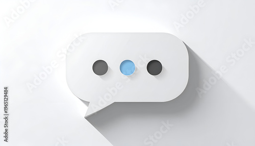 Chat bubble with ellipsis cutout on white surface casting a soft diagonal shadow