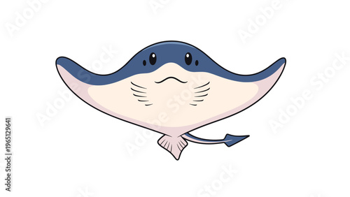 Cute cartoon stingray illustration with a friendly face and simple blue and pink coloring for marine life education.