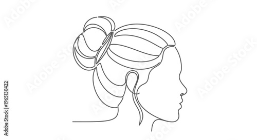 Woman with hair in bun profile.