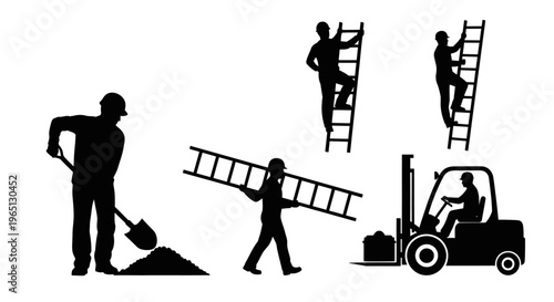 Silhouettes of construction workers laborers.