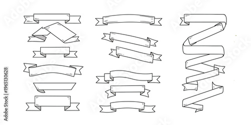 Collection of various stylized ribbon banners and design elements for graphic design and decoration purposes