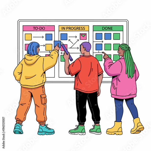 Agile Team Collaborating on a Kanban Board for Project Management