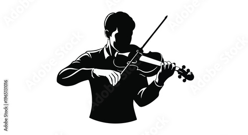 Musician plays violin with passion, silhouetted against bright background, evoking classical music artistry.