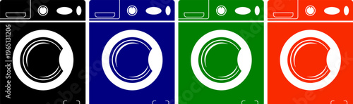 Washing machine icons in black blue green and orange for laundry appliance or home care
