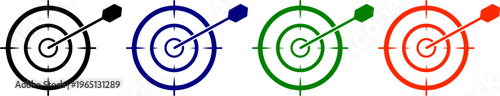 Target and arrow icons in black blue green and orange for goal achievement or success