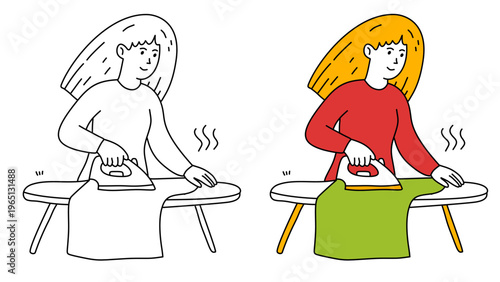 housewife ironing clothes on the board to make them look very neat