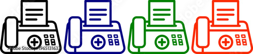 Fax machine icon in black blue green and red colors for technology and communication themes