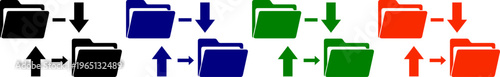 Folder upload and download icon set with directional arrows for cloud storage and file transfer process