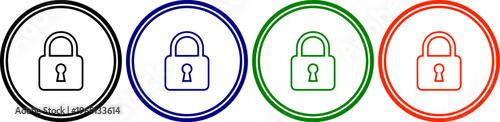 Lock icons with rings in black blue green and orange representing security safety and access control