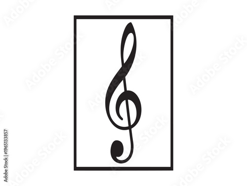 Music treble clef symbol, black vector icon, musical notation sign, sound wave element