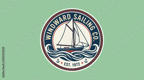 Windward Sailing Company Logo - Nautical Emblem on Green Background.
