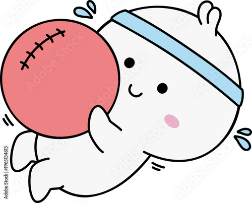 Cute Gym Emoji Exercise with Fitness Ball Kawaii Cartoon