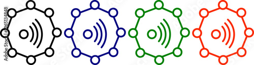 Network connection icon with signal waves in black blue green and red