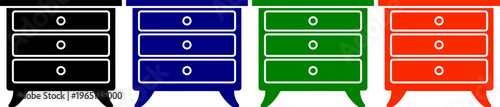 Nightstand drawers furniture icon in black blue green and red vector illustration