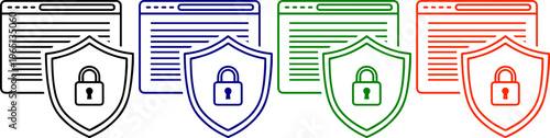 Secure web browser icons in black, blue, green, and orange on transparent background