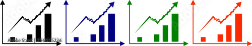 Business growth graph icon set with ascending trend for financial success and investment