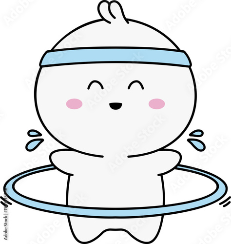 Cute Gym Emoji Hula Hoop Cardio Workout Kawaii Illustration