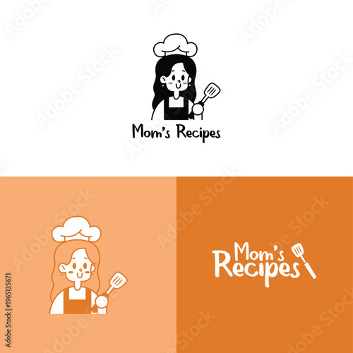 MINIMALIST HAND DRAWING A CUTE YOUNG MOM CHEF LOGO