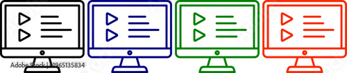 Online video player interface icon computer screen play button list options.