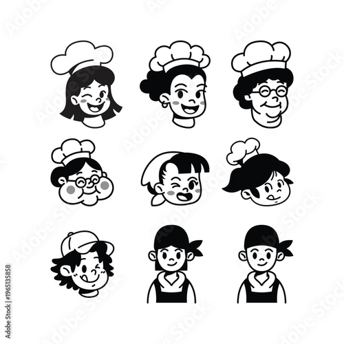 MINIMALIST HAND DRAWING CHARACTER CHEF LOGO SET
