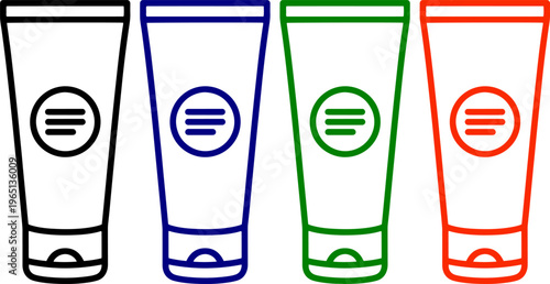 Cosmetic tube set in black blue green and orange colors for cream lotion or gel products