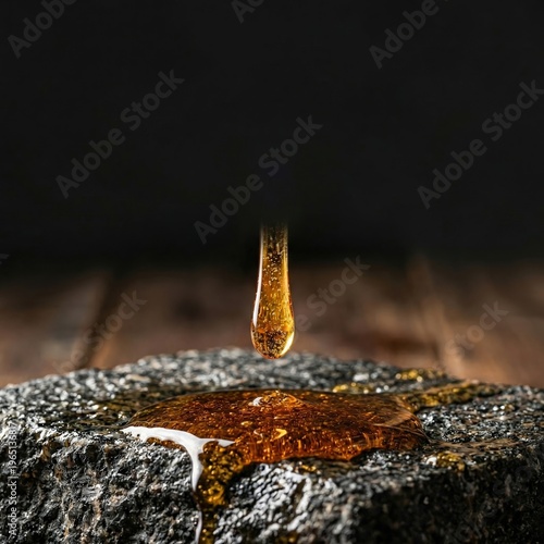 Close-up of burning matchstick on rough stone surface in dark environment