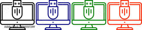 Computer monitor with USB flash drive plugged in symbolizing data storage technology and digital information
