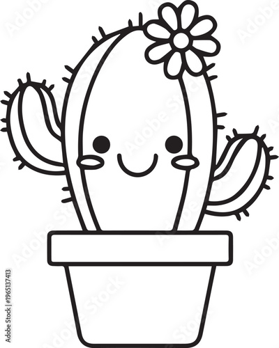 A cute cartoon cactus with a flower on its head