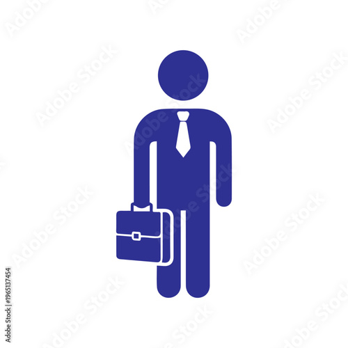 Stylized blue silhouette of a businessman figure holding a briefcase represents corporate travel and professional commitment.
