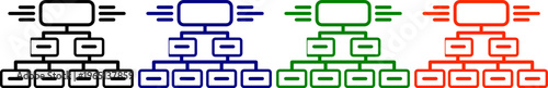 Organizational chart diagrams in various colors, showing hierarchical structure