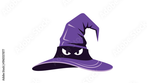 Spooky purple witch hat featuring a pair of menacing glowing eyes peeking out from under the brim for Halloween festivities.