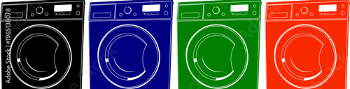 Washing machine appliance with circular door and digital display on background
