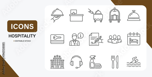 Hospitality Icon Set – Vector Collection of Essential Hotel Services & Guest Amenities