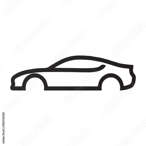 A black line drawing of a car