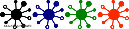 Abstract virus icons in black blue green and orange representing science biology and infection