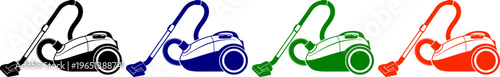Four colorful vacuum cleaners on transparent background, modern cleaning devices vector illustration