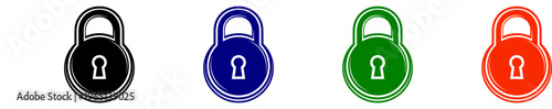 Padlock icons black blue green and red color locked symbol on transparent background