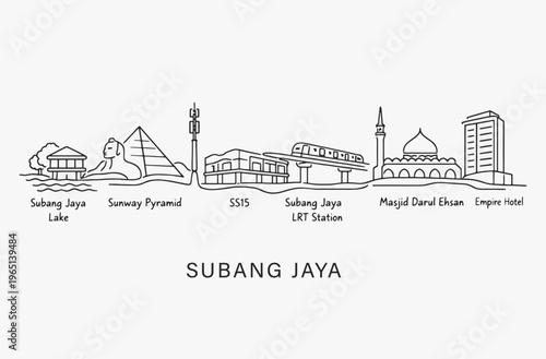 Foto Flat Design one line without breaking the Subang Jaya city.
