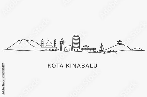 Foto Flat Design one line without breaking the Kota Kinabalu city.